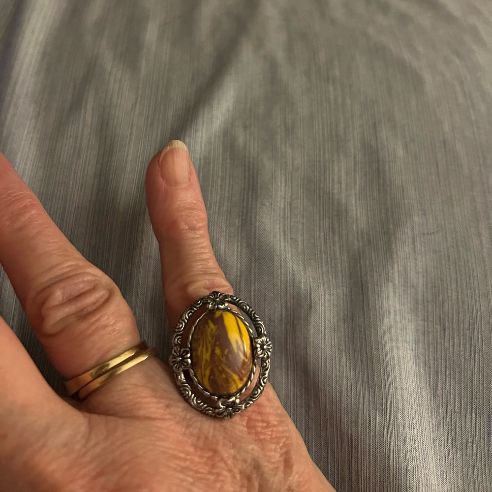 Shop LC Stainless Steel Ring with Pretty Jasper Center Stone, new, ring size 7